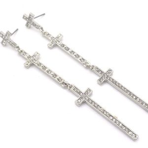 4" Cross Oversized Silver Plated Earrings